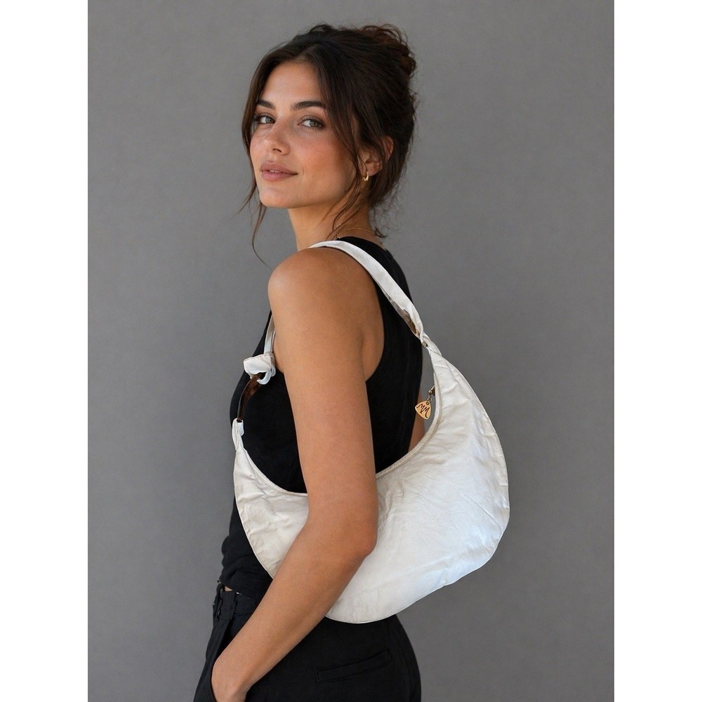 Vintage Morris Moskowitz White Leather Hobo Shoulder Bag Purse Faux Tortoise Y2K